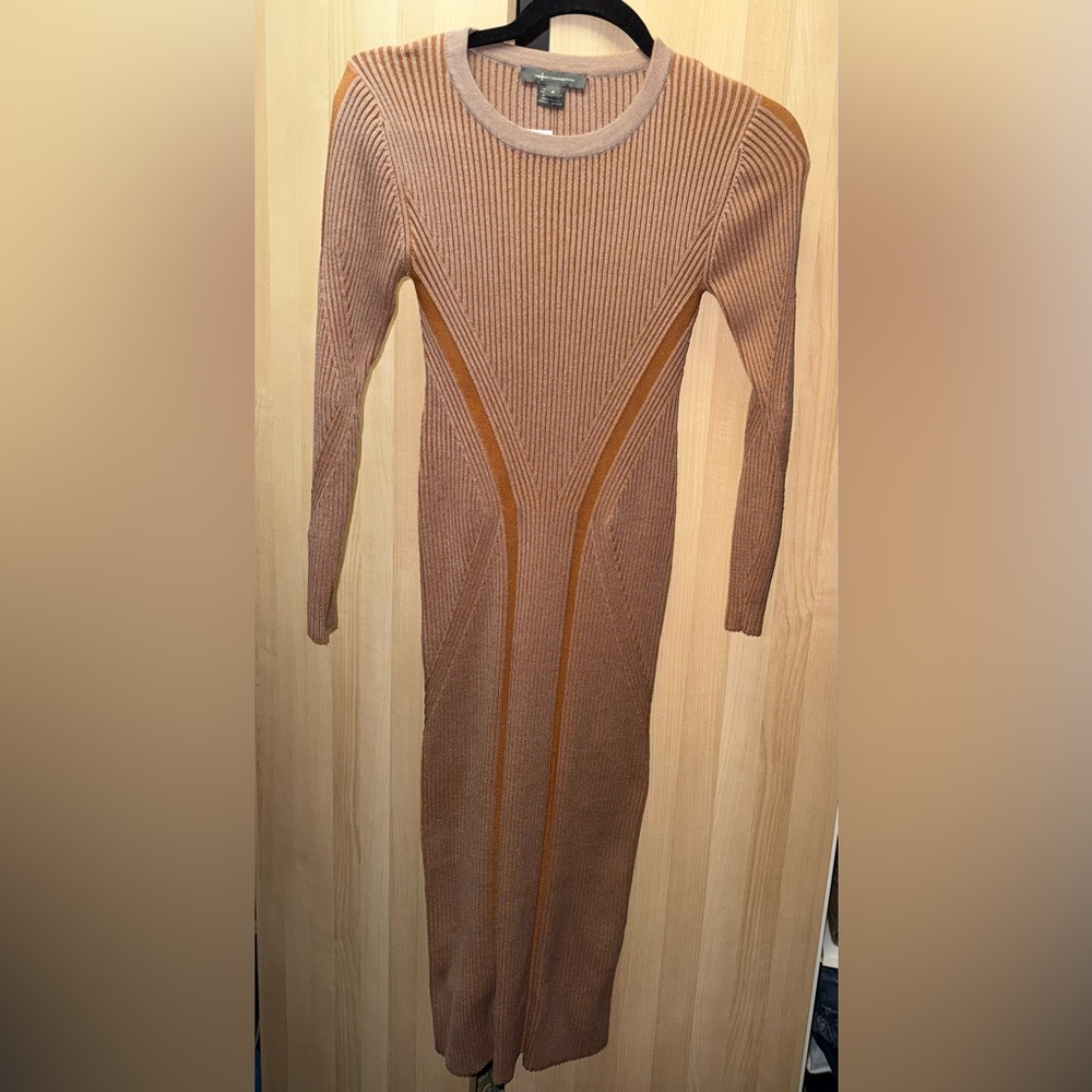 French Connection glazed ginger Long Sleeve midi bodycon Dress